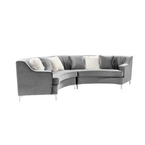 English Elm Grey Curved Fabric Sofa with Storage Mid Century Low Profile Living Room Seating W30843130