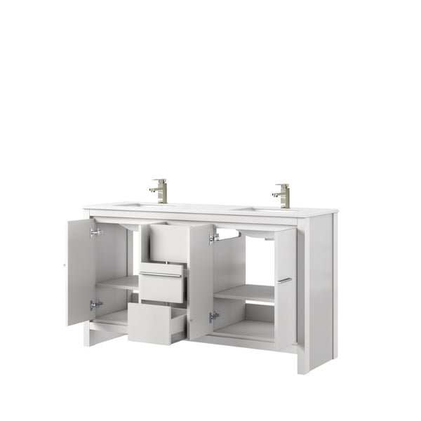 English Elm White Double Bath Vanity With Quartz Top, Brushed Nickel Faucet & Ample Storage For Modern Spaces B2731P259470-GIGA