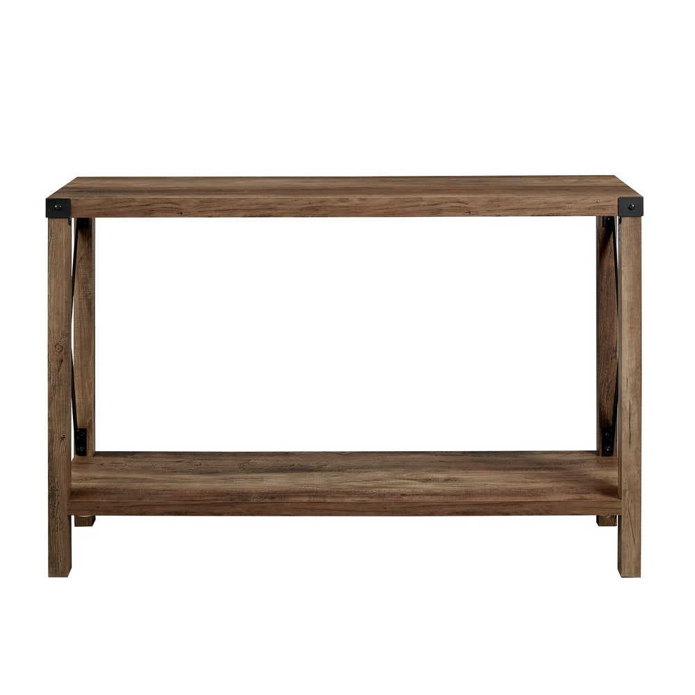 English Elm Walker Edison - Modern Farmhouse Metal-X Entry Table with Lower Shelf Rustic Oak – Industrial X-Metal Accent, MDF Durability, Storage Space B185P169285