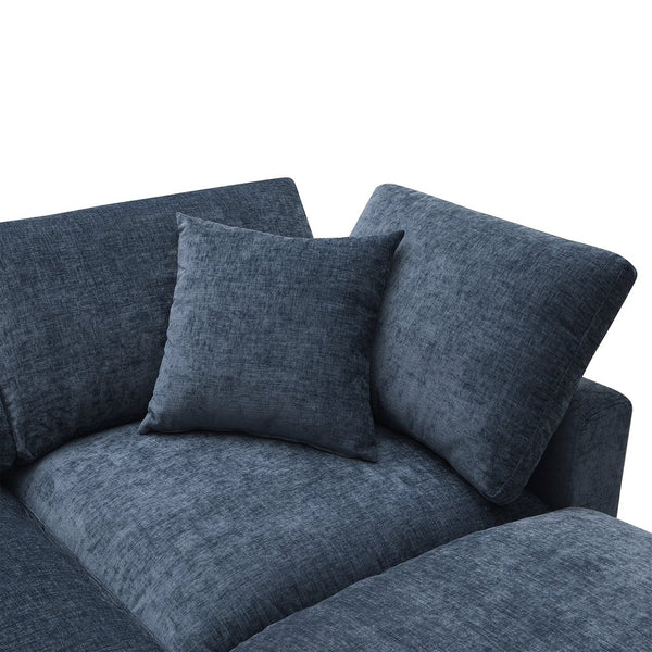 English Elm [new Sku] Chenille Modular Sectional Sleeper Sofa with Ottoman Six Seat U Shape Living Room Dark Blue N723S8583K