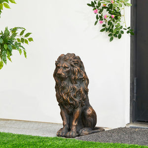 English Elm 20.5" Matte Resin Lion Sculpture Hand Carved Guardian Statue for Garden or Entryway Brown W5709P490972