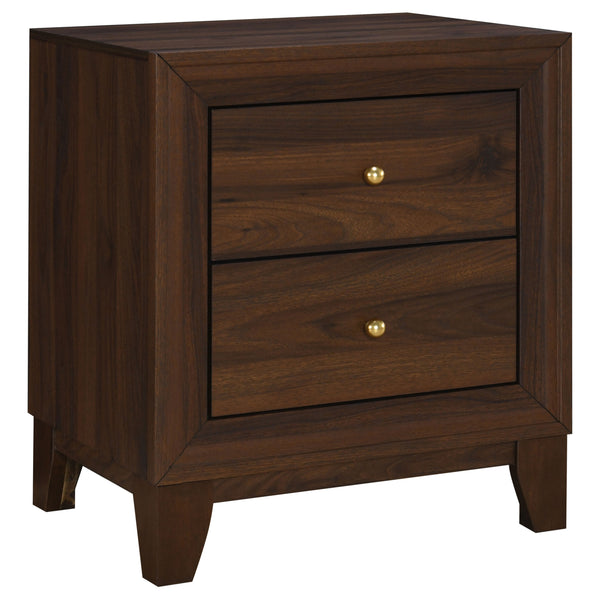English Elm Anza Queen Bedroom Set with Taupe Upholstered Headboard and Walnut Finish Storage B062S01690