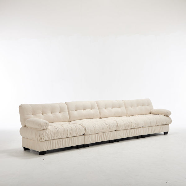 English Elm Modular Cloud Sectional Sofa Flannelette Upholstered Deep Seat with Plush Round Armrests Beige W2120S00045