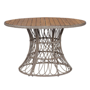 English Elm Durable Outdoor Round Acacia Wood Wicker Dining Table Seats Six Patio Entertainer Brown N770P345268D