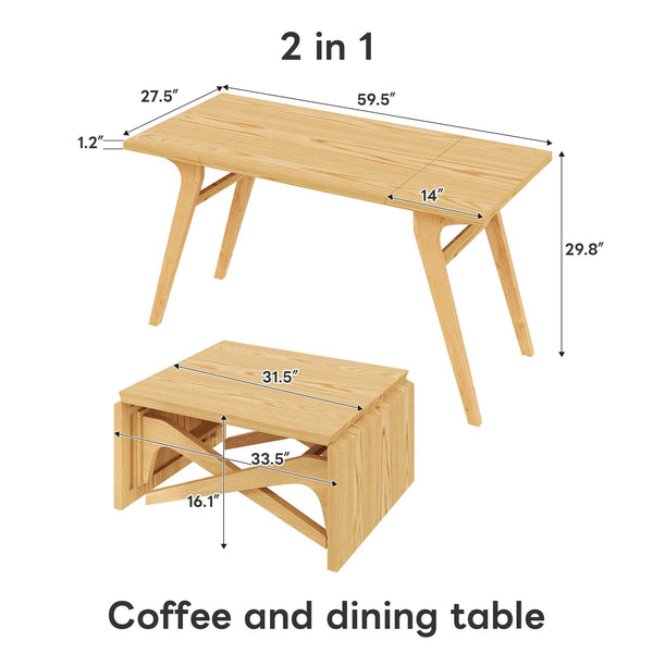 English Elm Transformer Solid Wood Convertible Table Adjustable Height Expandable Top for Small Spaces Natural N735P406282N