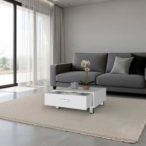English Elm Athens Square Coffee Table with Storage Drawer White Finish Compact Living Room B097P474312