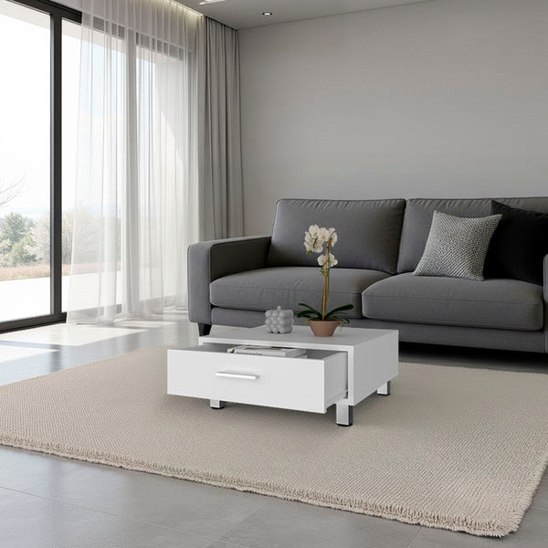 English Elm Athens Square Coffee Table with Storage Drawer White Finish Compact Living Room B097P474312