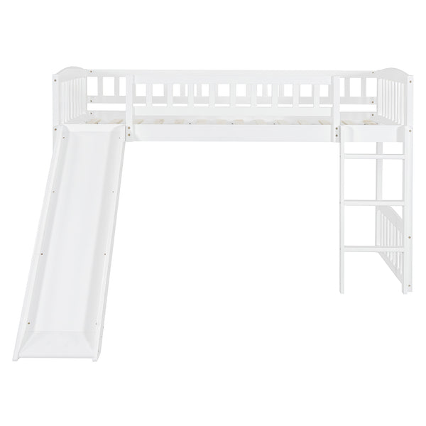 English Elm Twin Loft Bed with Built in Slide Ladder Pine Wood Frame Kids Bedroom White N708P242135K