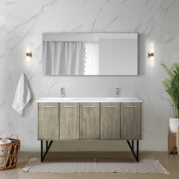 English Elm Rustic Acacia Double Bath Vanity With White Quartz Top & 55" Mirror - Stylish Storage Solution! B2731S01385-GIGA