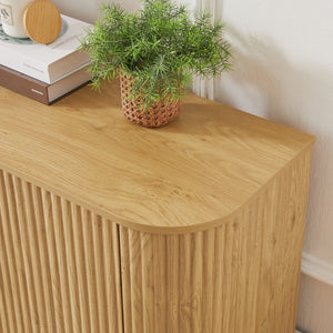 English Elm 58" Wavy Curved Sideboard with Wine Rack Glassware Holder and Adjustable Shelves Natural W1162P386374
