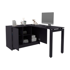 English Elm Wenge Finish Home Office Desk with Dual Open Shelves for Modern Workspace Storage B062S01851