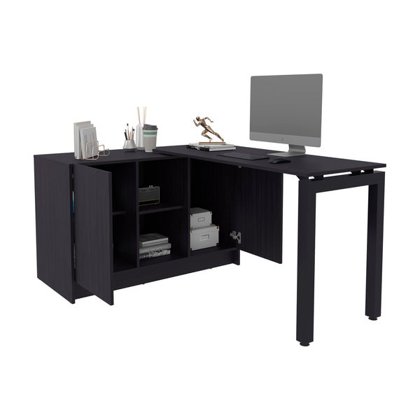 English Elm Wenge Finish Home Office Desk with Dual Open Shelves for Modern Workspace Storage B062S01851