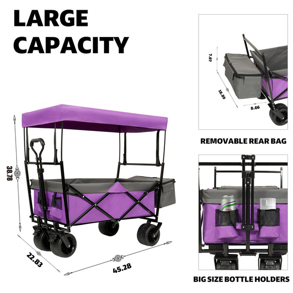 English Elm 480lbs Foldable All-terrain Wagon with Canopy Mosquito Net for Camping Outdoor W2932P253226