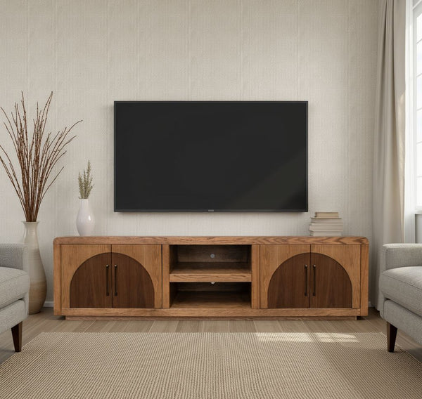 English Elm Eclipse 92" Tv Stand Console For 100" Tvs, Vintage Two-Tone Finish, No Assembly, Ample Storage Options B108P345177