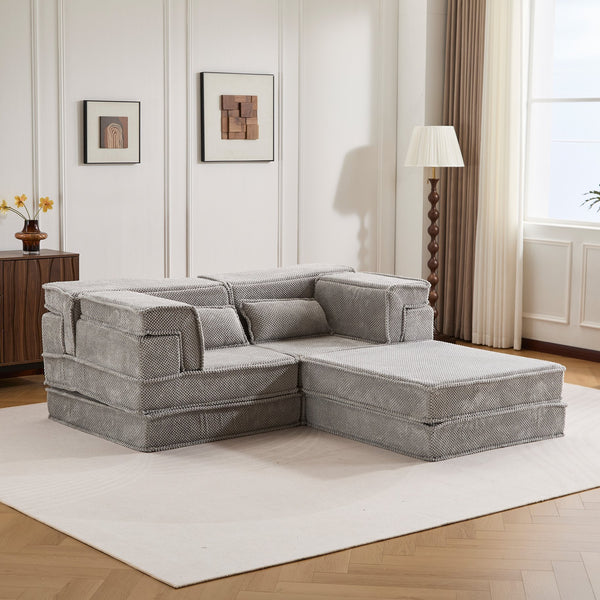 English Elm Compression Modular Floor Sofa Bed - Versatile, Soft Circle Fleece 2-Seater With Ottoman, No Tools Needed! W3723S00028