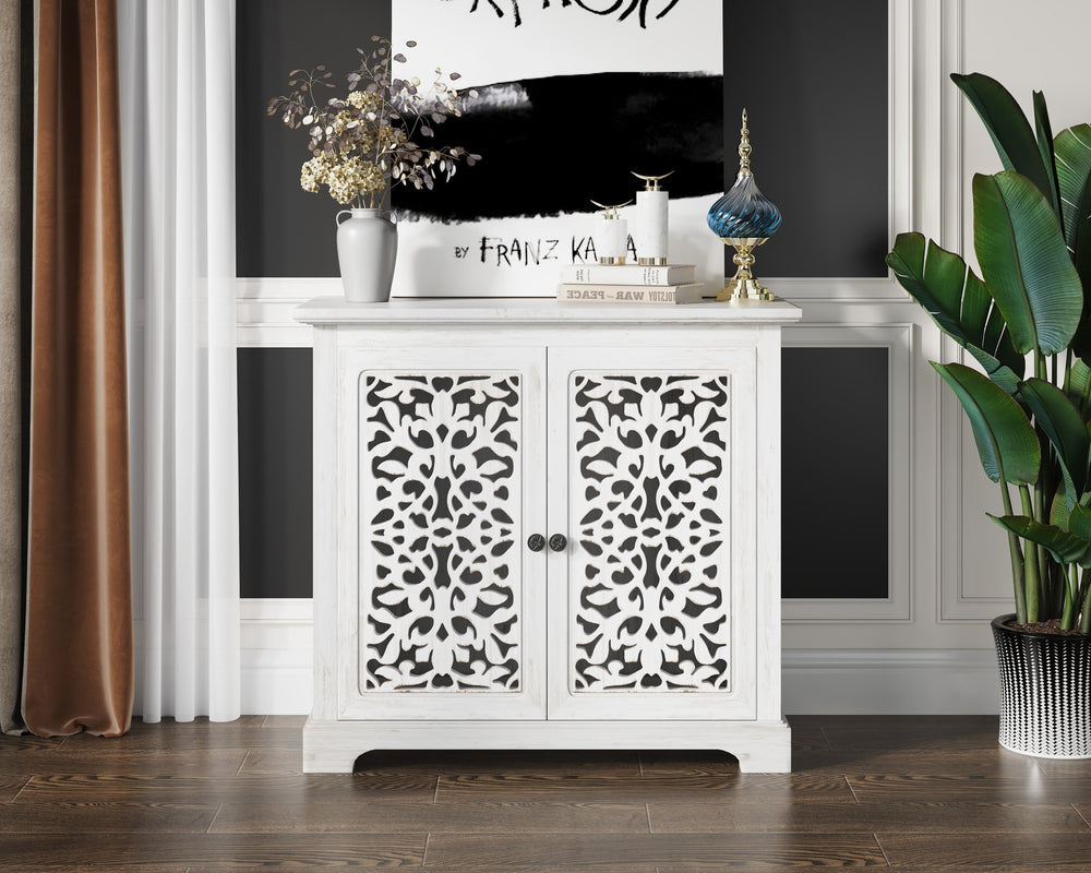 English Elm Antique Sideboard Storage Cabinet - Vintage Buffet Server With Hollow-Carved Doors For Any Room W3123P278013