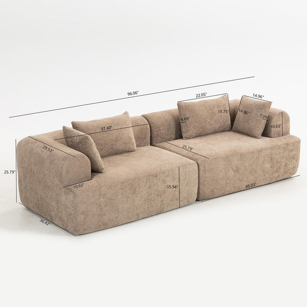 English Elm Full-foam Bouclé Modular Sectional Sofa Two Piece Cloud Silhouette Living Room Seating Brown W3326P443475