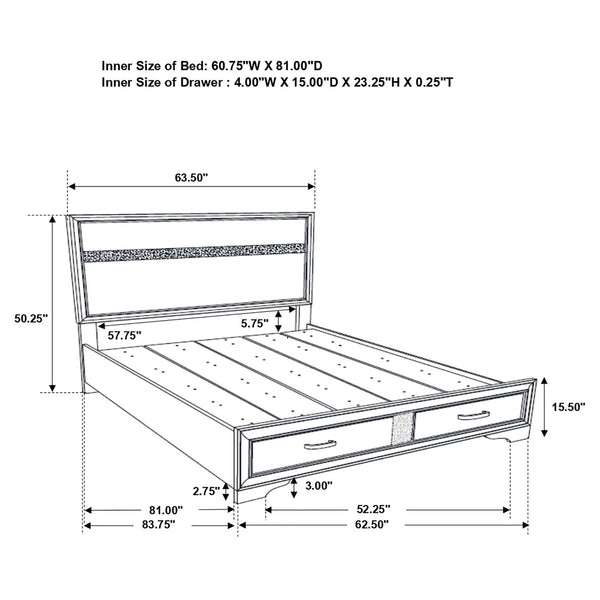English Elm Corbin Black 5-Piece Queen Bedroom Set with Rhinestone Handles, Metallic Foil Trim & Underbed Drawers B062S00925