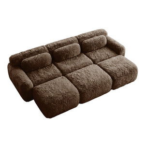 English Elm 3-seater Curved Modular Sectional Plush Upholstered Sofa with Linkable Ottoman for Living Rooms Chocolate W714S01543