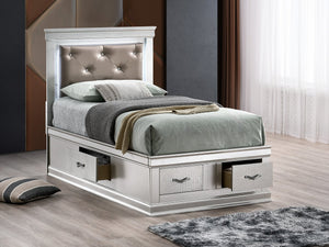 English Elm Lorana Glam Twin Storage Bed with Led Lighting and Tufted Faux Leather Headboard Silver B078S00686