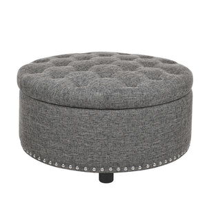 English Elm Tufted Linen Square Ottoman with Lift Top Storage Nailhead Trim Living Room Dark Gray B2748P481671