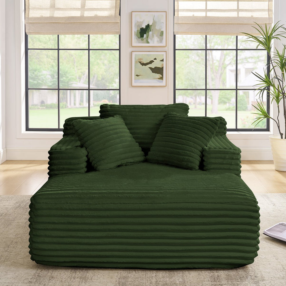 English Elm Living Compressed Chaise Lounge Foam Sofa Bed with Plush Corduroy Upholstery, Deep Seat Cloud Comfort Green W1413P298041