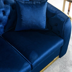 English Elm Luxury Velvet Tufted Chesterfield Loveseat with Gold Steel Trim for Living Room Navy Blue W1191S00117