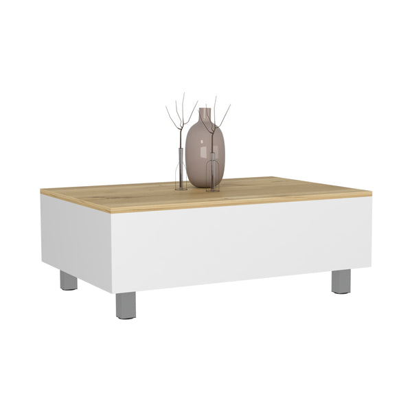 English Elm Aran Lift Top Coffee Table with Concealed Storage, Wheels & Smart Locking, White Light Oak Finish B097132901