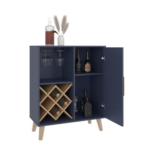 English Elm Cave Blue & Walnut Low Bar Cabinet with Open Shelves, Compact Engineered Wood Storage for Home Bars B070P391788