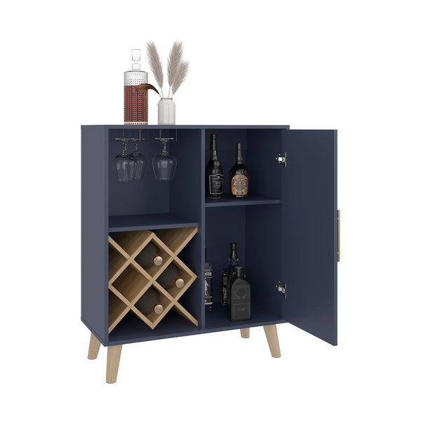 English Elm Cave Blue & Walnut Low Bar Cabinet with Open Shelves, Compact Engineered Wood Storage for Home Bars B070P391788