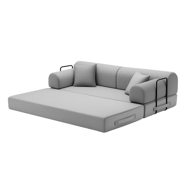 English Elm Convertible Corduroy Floor Sofa Folds Flat as Sleeper Daybed for Studio Living Light Grey W5532P438816