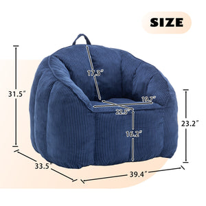 English Elm Giant Corduroy Bean Bag with Armrests Shredded Foam Lounge Chair for Living Room Dark Blue W2200P442629