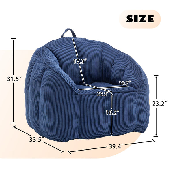 English Elm Giant Corduroy Bean Bag with Armrests Shredded Foam Lounge Chair for Living Room Dark Blue W2200P442629