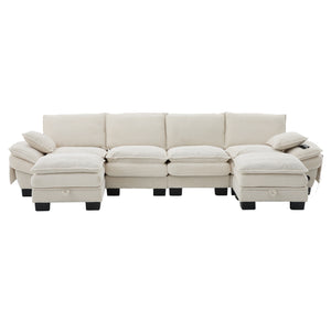 English Elm Sectional Modular Cloud Sofa Deep Corduroy Upholstered Comfort for Living Room Studio Beige W395S00130