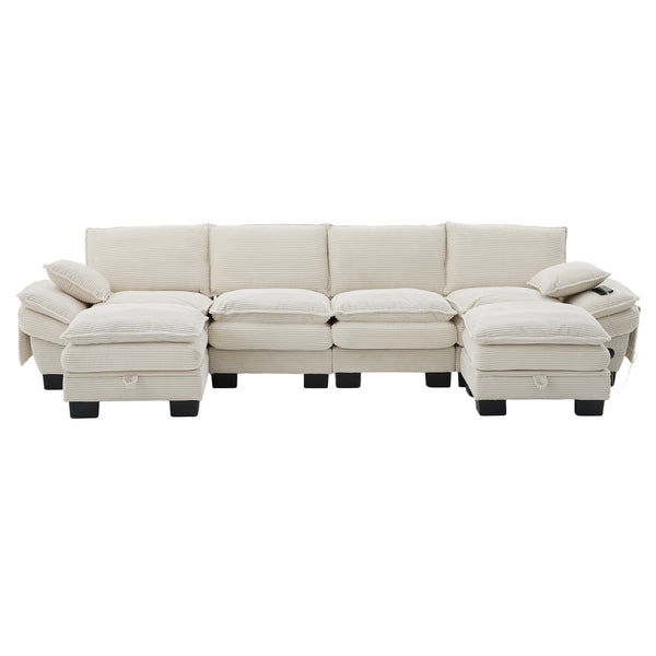 English Elm Sectional Modular Cloud Sofa Deep Corduroy Upholstered Comfort for Living Room Studio Beige W395S00130