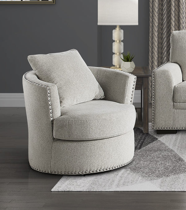 English Elm Living Room Chair Morelia Swivel Chenille with Nailhead Trim, Loose Back Cushions & Solid Wood Base Beige 34.75 L x 33 W x 29 H B011P321290