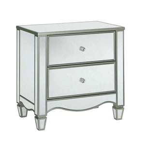 English Elm Glam Silver Finish Nightstand with Crystal Knobs, Ornate Accents & Curved Feet 28"W x 29"H B011P372217