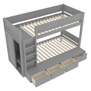English Elm Twin Triple Bunk Bed Metal L-shaped Frame Sleeps Three Kids White Finish W1580S00474
