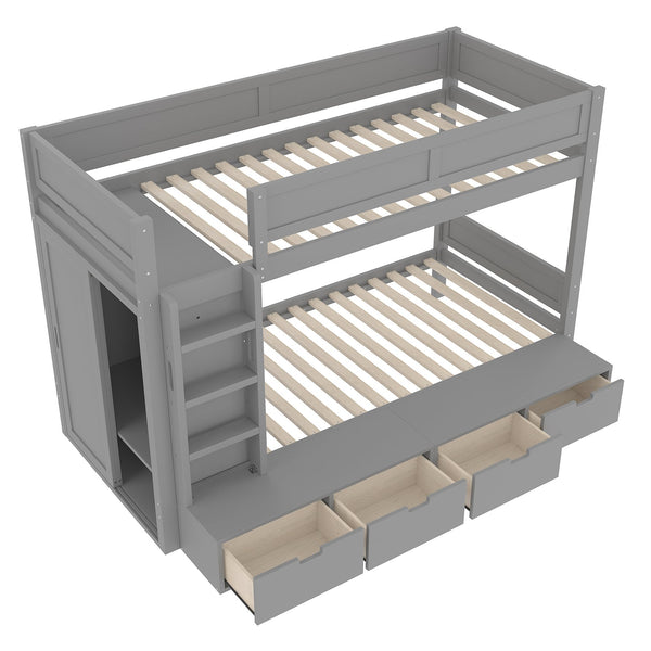 English Elm Twin Triple Bunk Bed Metal L-shaped Frame Sleeps Three Kids White Finish W1580S00474