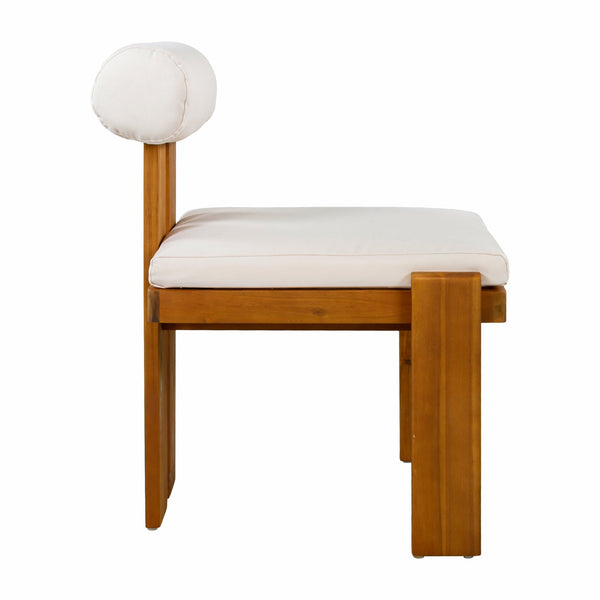 English Elm Outdoor Acacia Wood Dining Chairs Set of 2 with Sculptural Cylindrical Backrest Cushions N776P387625B