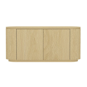 English Elm Olivia Mid-Century 60" Sideboard in Natural Oak Grain — Handle-Free Doors, Ribbed Texture, Pedestal Base B365S00113