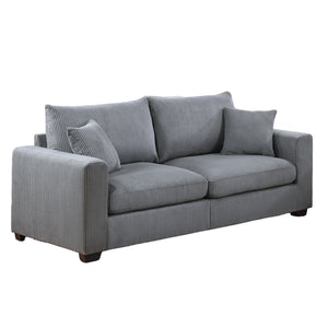 English Elm Classic Corduroy 2pc Sofa Set with Loveseat, Square Arms, Plush Cushions & 2 Throw Pillows - Cozy Modern Appeal Fog 47 L x 35 W x 24 H B011S01298