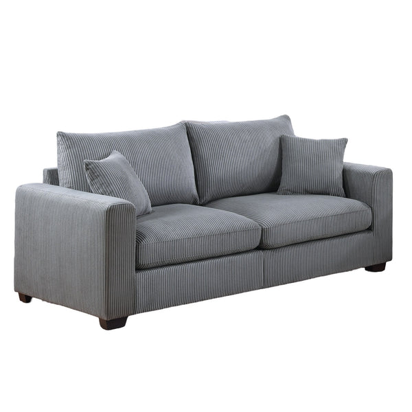 English Elm Classic Corduroy 2pc Sofa Set with Loveseat, Square Arms, Plush Cushions & 2 Throw Pillows - Cozy Modern Appeal Fog 47 L x 35 W x 24 H B011S01298