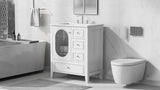 English Elm 30" Bathroom Vanity With Sink, Bathroom Vanity Cabinet With Three Drawers and Door, Solid Wood and Mdf, White