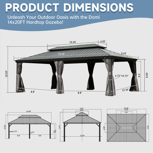 English Elm 14' X 20' Hardtop Gazebo With Steel Roof & Aluminum Frame – Stylish Outdoor Canopy For All Seasons W1859S00165