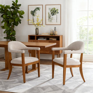 English Elm Wood Frame Upholstered Dining Chairs Set of 2 Curved Back Rubberwood Armrest Seating Beige,Walnut N768P389407W