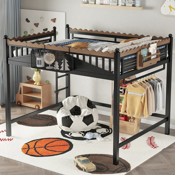 English Elm Twin Kids Platform Bed with Trundle Staircase Bookshelf and Rounded Safety Rails W1580S00382