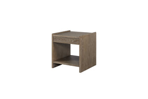 English Elm End Table Cocoa Solid Wood & MDF, Weathered Brown Finish, Soft-Close Drawer, Open Shelf Accent Piece B2699P323116