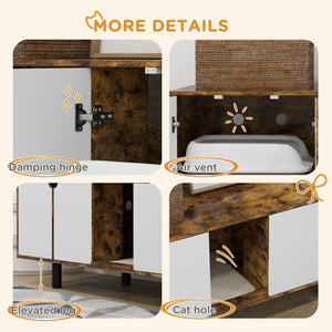 English Elm PawHut Multifunctional Hidden Litter Box TV Stand for Two Cats with Double Doors, Sand Pad, Vents Rustic Brown W2225P217295