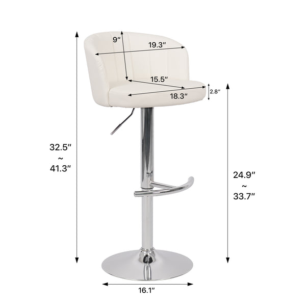 English Elm Heng PU bar chair with semicircular ergonomic backrest, durable PU finish, anti-slip base, versatile seating White W212P209592